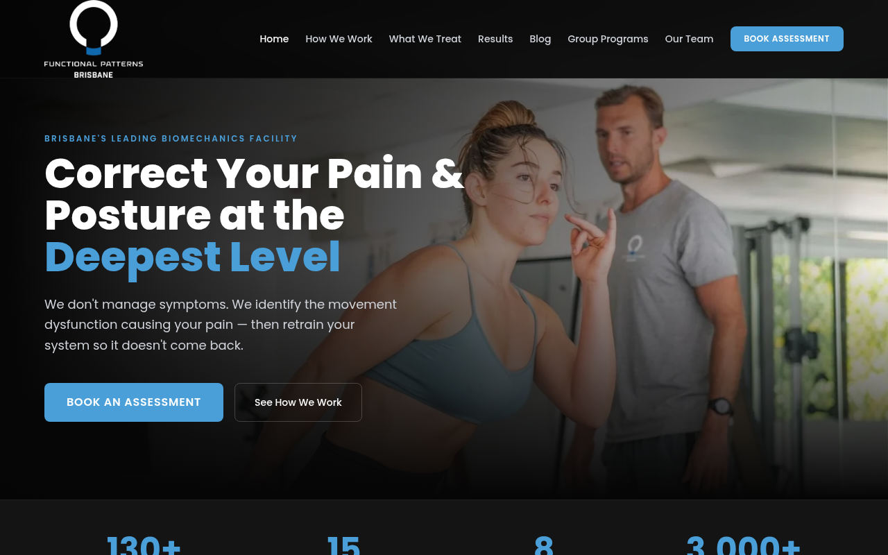 Functional Patterns Brisbane website homepage — biomechanics and posture specialists