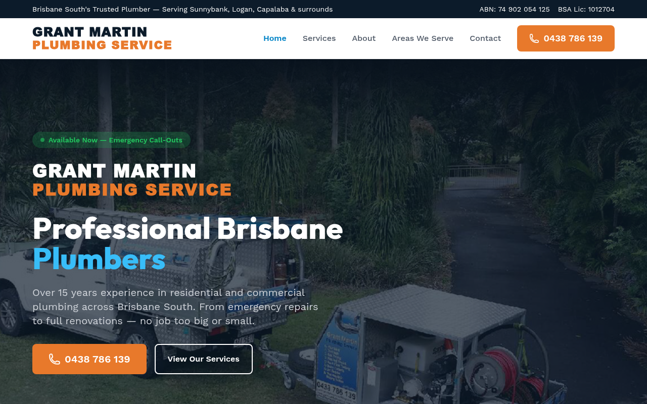 Grant Martin Plumbing website homepage — Brisbane plumber
