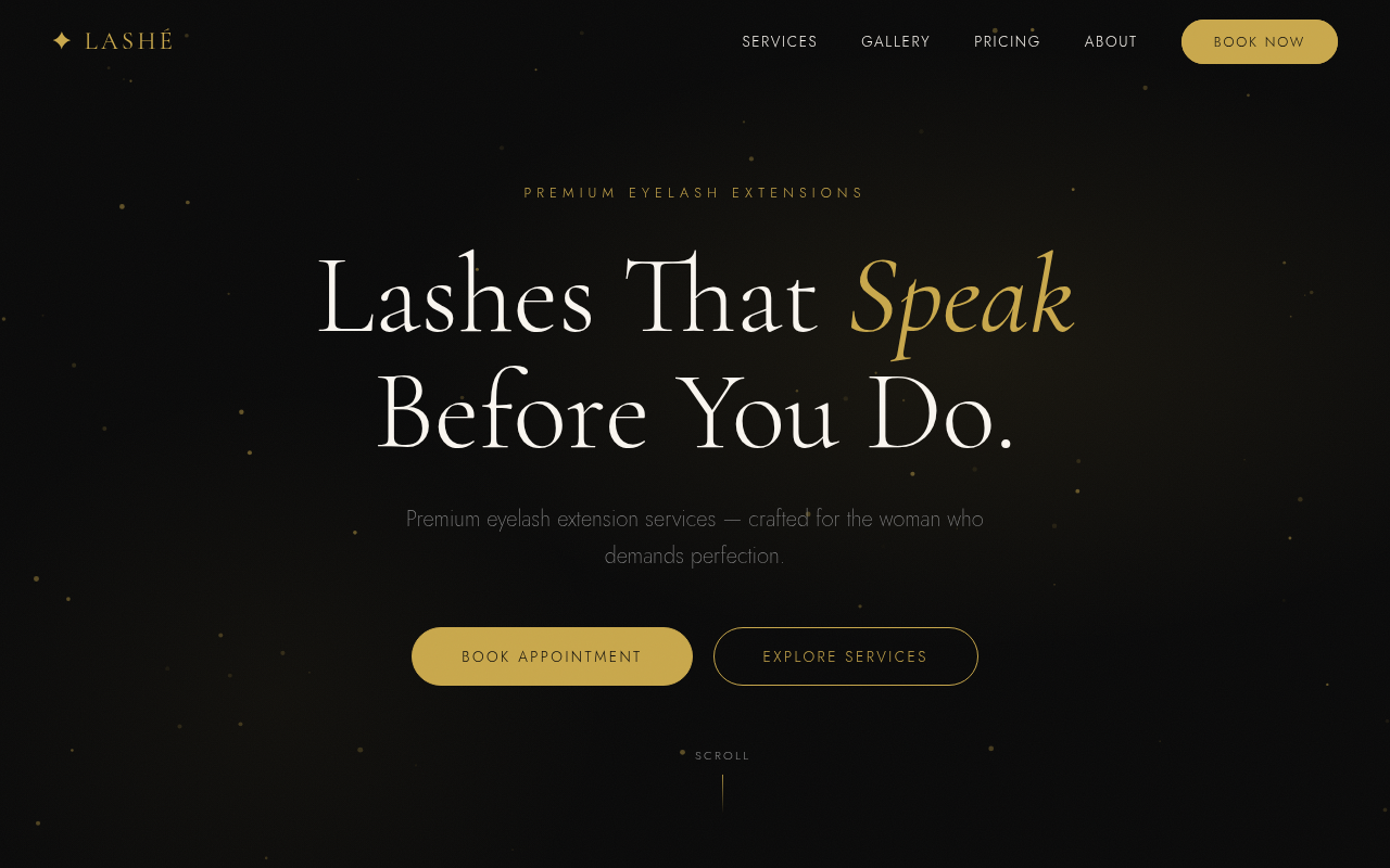 LASHÉ website homepage — premium eyelash extensions