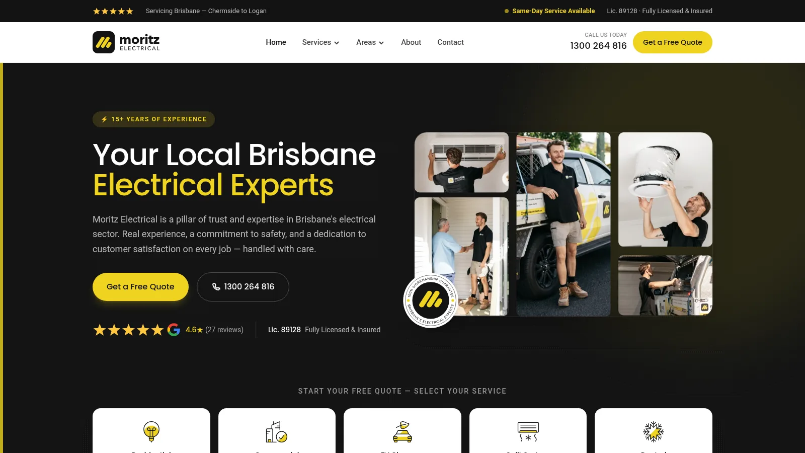 Moritz Electrical Brisbane website — electrician rebuild and local SEO